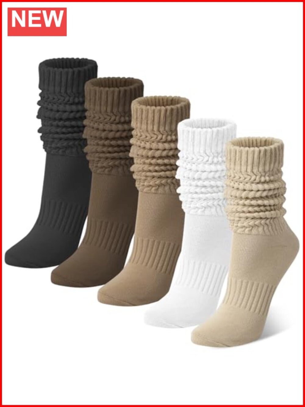 Chalier 5 Pairs Slouchy Socks Women Cotton Knee High Calf Socks